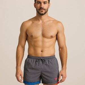 Chubbies Gray Swim Trunks with Blue and Red Accents. Double layer. Size XL.